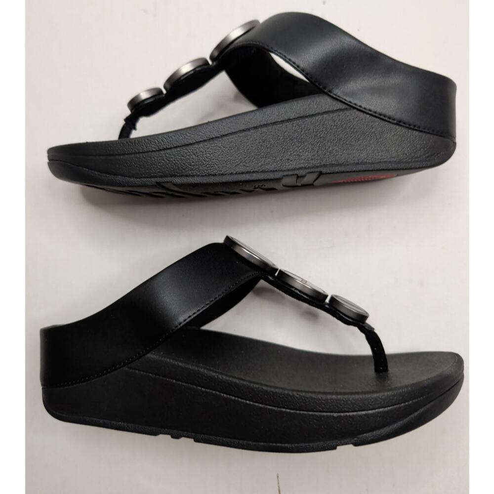 FitFlop Women's Halo Metallic Trim Toe Post Sandals All Black Size 5 - Picture 2 of 5